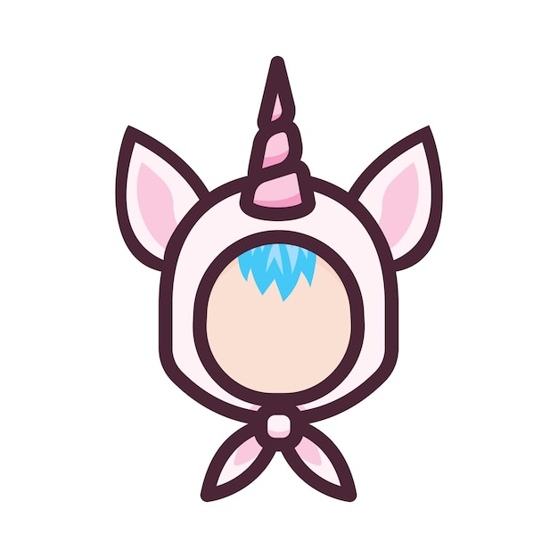 Icono de cabeza con capucha de cara de oreja de unicornio sobre un fondo blanco Ilustración vectorial