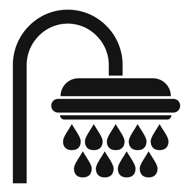 Icono de cabeza de ducha negra con gotas de agua
