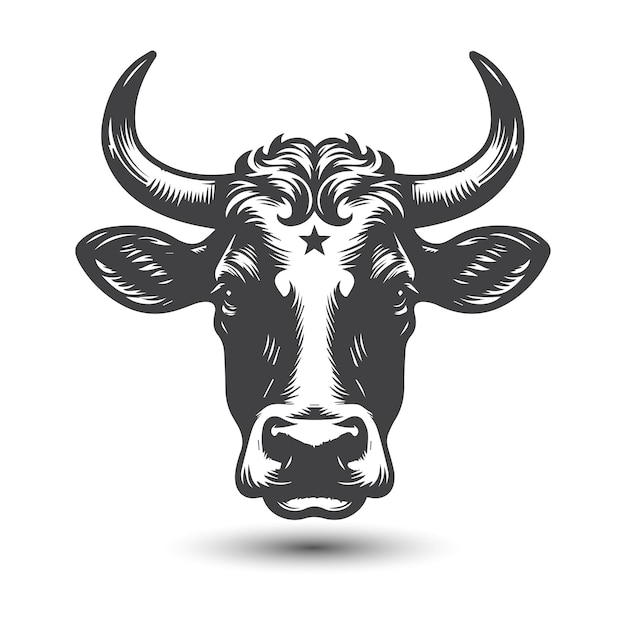 Vector icono de cabeza de vaca y toro y diseño del logotipo de cabeza de vaca ilustración vectorial en blanco y negro