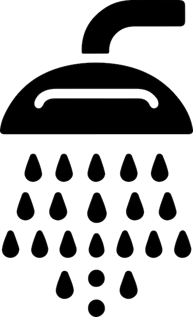 El icono del cabezal de la ducha es el símbolo del clipart, la silueta es de color negro y el fondo es de color blanco.