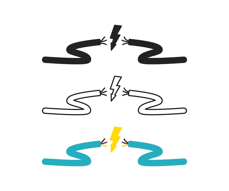 Vector icono de cable desnudo sobre fondo blanco diseño plano concepto de peligro señal de voltaje de chispa símbolo de advertencia