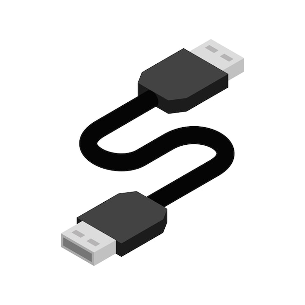 Icono de cable USB en estilo isométrico 3d sobre un fondo blanco