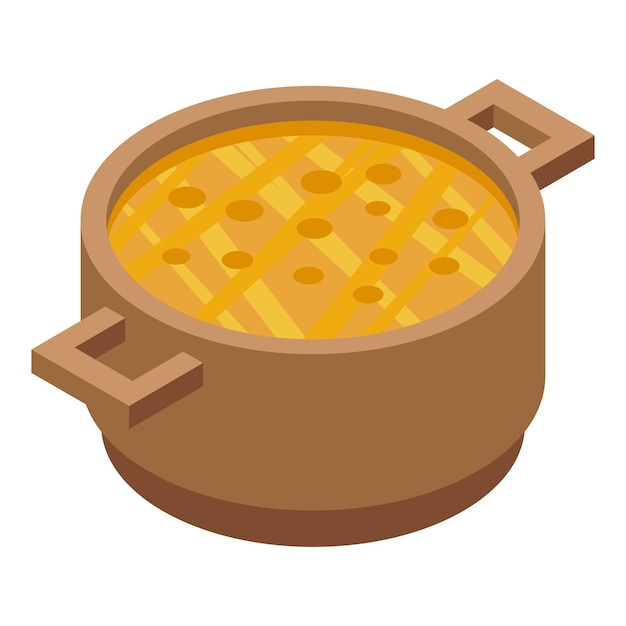 Icono de cacerola de sopa de soja vector isométrico Cocina comida Plato de arroz