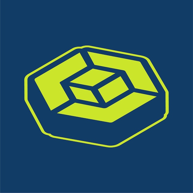 Icono de cadena de bloques retroisométrico verde con fondo editable