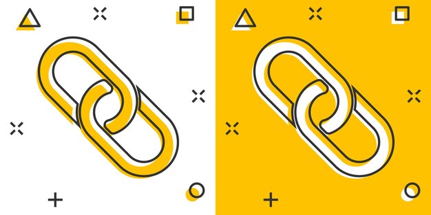 Icono de cadena de dibujos animados de vector en estilo cómic Pictograma de ilustración de signo de conexión Concepto de efecto de salpicadura de negocio de cadena