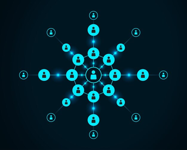 Icono de cadena de personas conectadas por líneas Interacción de cooperación grandes datos Concepto de contratación de empleados