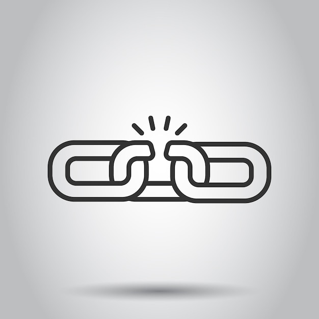 Icono de cadena rota en estilo plano Ilustración vectorial de hipervínculo de red en fondo blanco aislado Adjuntar concepto de negocio