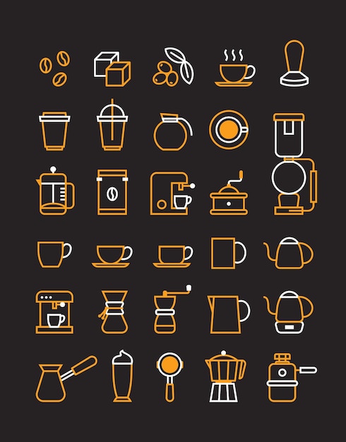 Icono de café configurado en estilo de línea plana