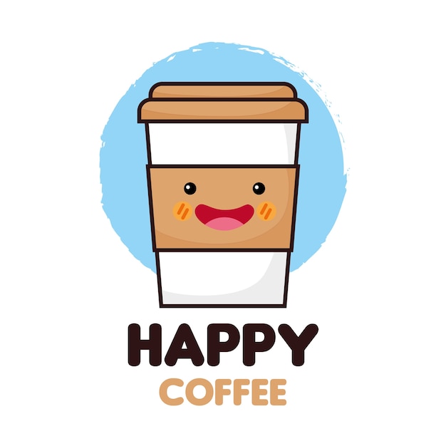 Icono de café feliz y comida kawaii