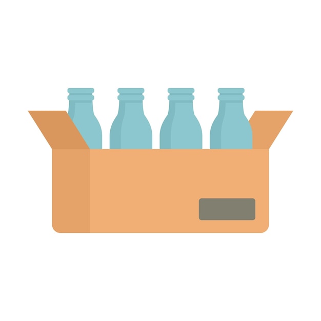 Icono de caja de cartón de botella de leche Ilustración plana del icono de vector de caja de cartón de botella de leche aislado sobre fondo blanco