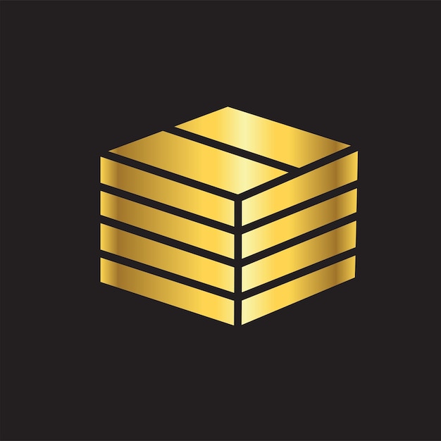 icono de caja de cartón dorado plantilla vectorial logotipo colección de moda diseño plano
