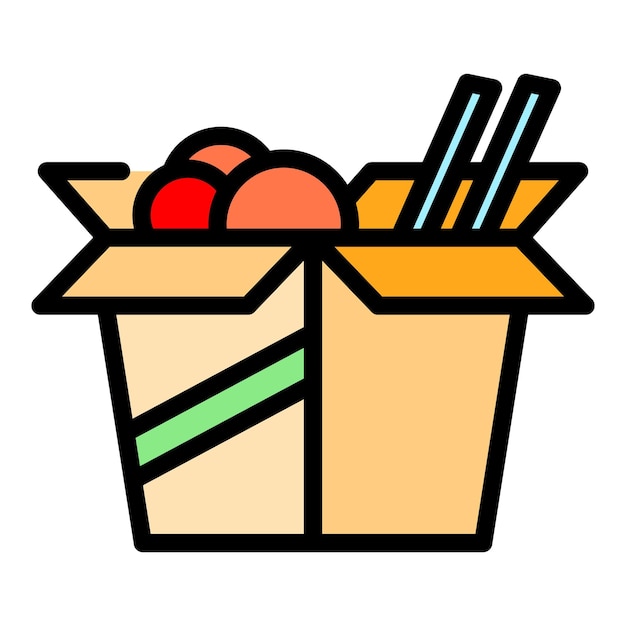 Icono de caja de comida asiática Contorno Caja de comida asiática icono vectorial color plano aislado
