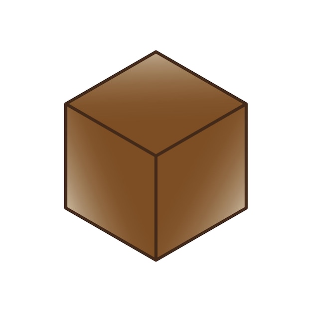 Icono de caja de cubo marrón simple en ilustración de Vector de vista de perspectiva de estilo 3D