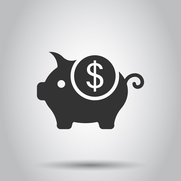 Icono de caja de dinero en estilo plano Ilustración de vector de contenedor de cerdo sobre fondo blanco aislado Concepto de negocio de alcancía