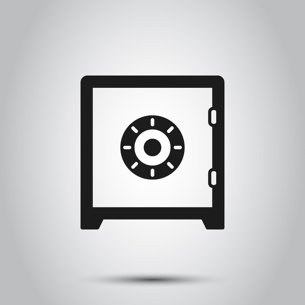 Icono de caja fuerte de banco de metal en estilo plano Ilustración vectorial de bóveda de dinero en un fondo aislado Concepto comercial de letrero de almacenamiento