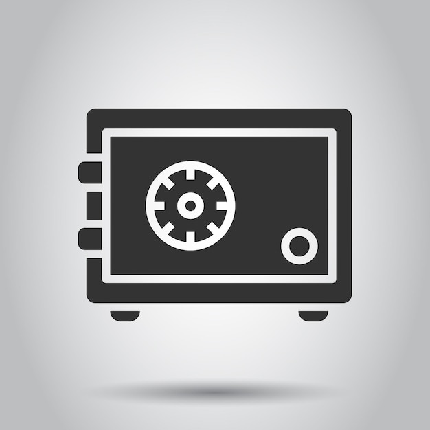 Icono de caja fuerte en estilo plano Ilustración vectorial de Strongbox en fondo blanco aislado Concepto de negocio de seguridad financiera
