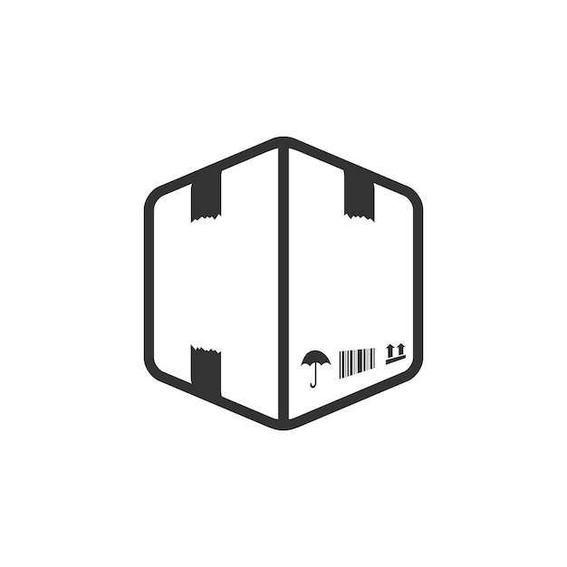 Icono de caja logística en blanco y negro