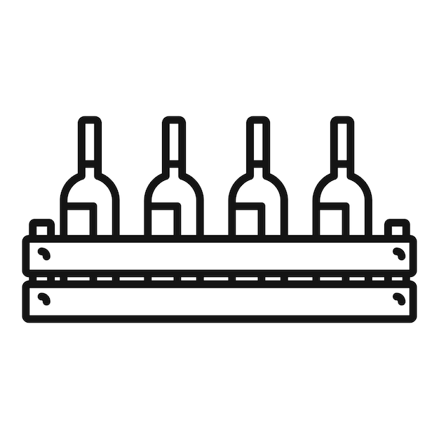 Icono de caja de madera de botella de vino Icono de vector de caja de madera de botella de vino de esquema para diseño web aislado sobre fondo blanco