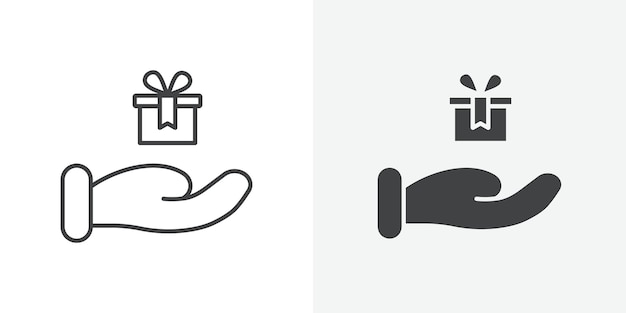 Ícono de caja de la mano Signo vectorial de contorno