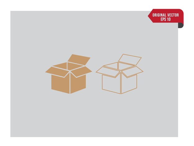 Icono de caja de paquete abierto con dos ilustraciones vectoriales de estilos diferentes Caja de embalaje de entrega de cartón