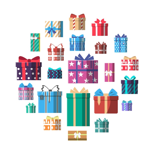 Icono de caja de regalo colorido en diseño plano