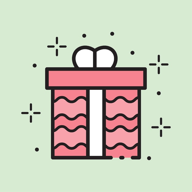 Vector icono de caja de regalo de navidad con estilo de color lineal