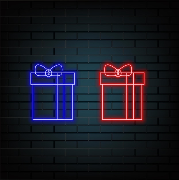 Icono de caja de regalo de neón brillante caja de regalos de neón Caja de regalo Concepto de cumpleaños feliz estandarte de efecto de brillo exterior
