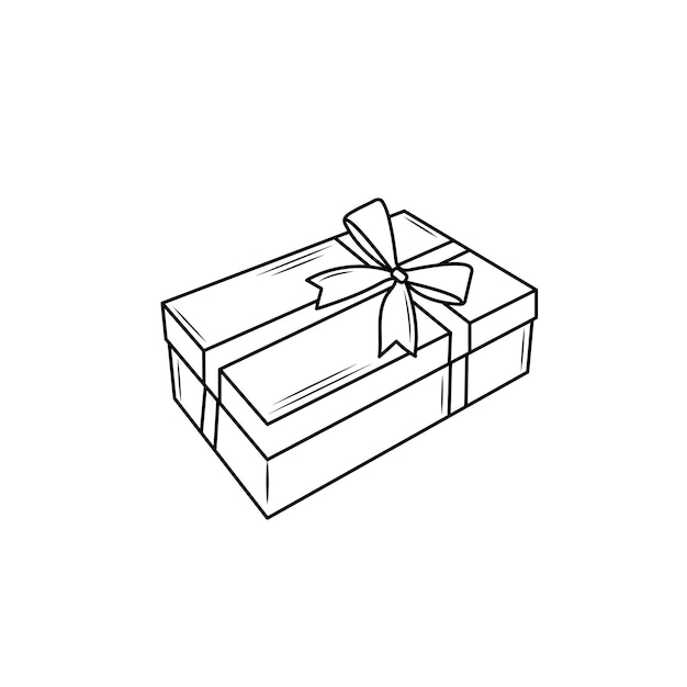 Icono de la caja de regalos Contorno de estilo Arte de línea Caricaturista aislado en fondo blanco Ilustración vectorial