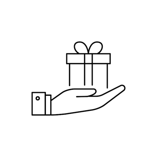 Icono de caja de regalos en la mano Ilustración general de la caja de regalías en la mano Icono vectorial para diseño web
