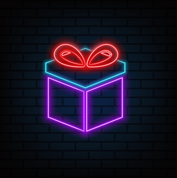 El icono de la caja de regalos de neón es de color púrpura