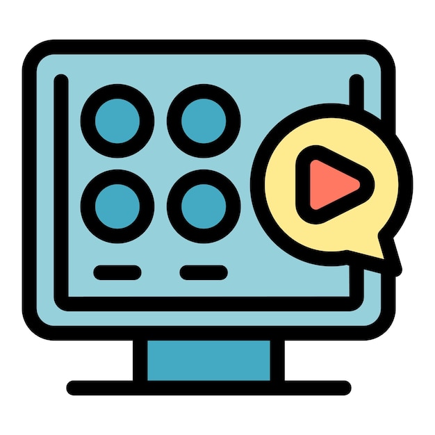 El icono de la caja de reproducción de video es un contorno vectorial Wi-Fi tv remoto para el hogar de color plano