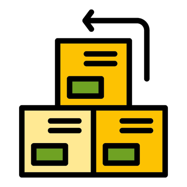 Icono de cajas de retorno Contorno Icono de vector de cajas de devolución para diseño web aislado en color plano de fondo blanco