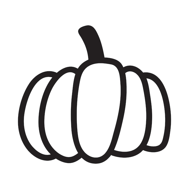 Icono de calabaza blanco y negro. Bosquejo de calabaza de Doodle. Ilustración de vector de contorno vegetal. Imagen monocromática simple. Ilustración de tinta dibujada a mano