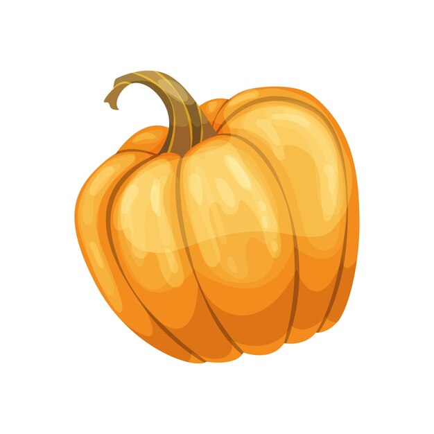 Icono de calabaza de dibujos animados. Calabaza de otoño naranja y amarilla. Vegetal de calabaza grande. Vegetales de cosecha agrícola frescos y sabrosos.