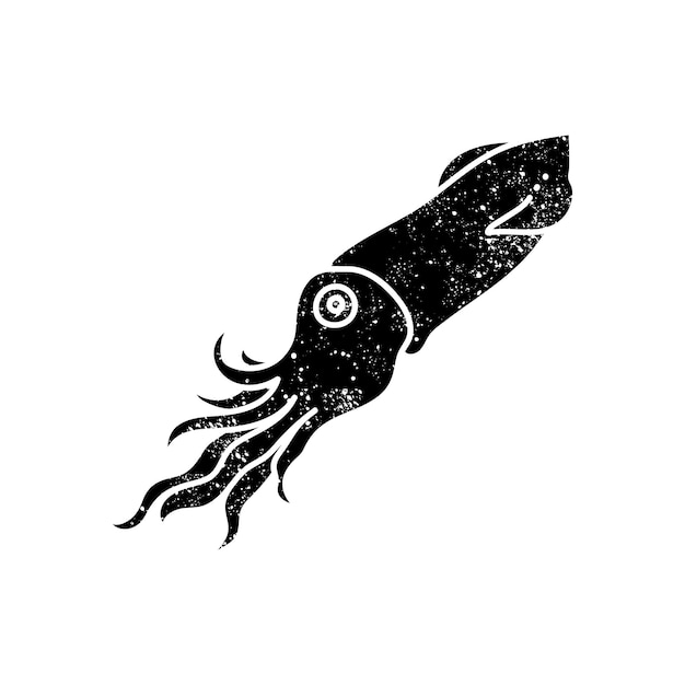 Icono de calamar negro dibujado a mano en aspecto grunge