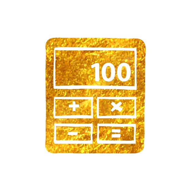 Icono de calculadora dibujado a mano en la ilustración de vector de textura de hoja de oro