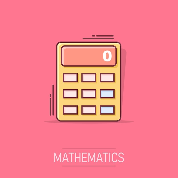 Icono de calculadora de dibujos animados en estilo cómico Calcular ilustración pictograma Finanzas signo splash concepto de negocio