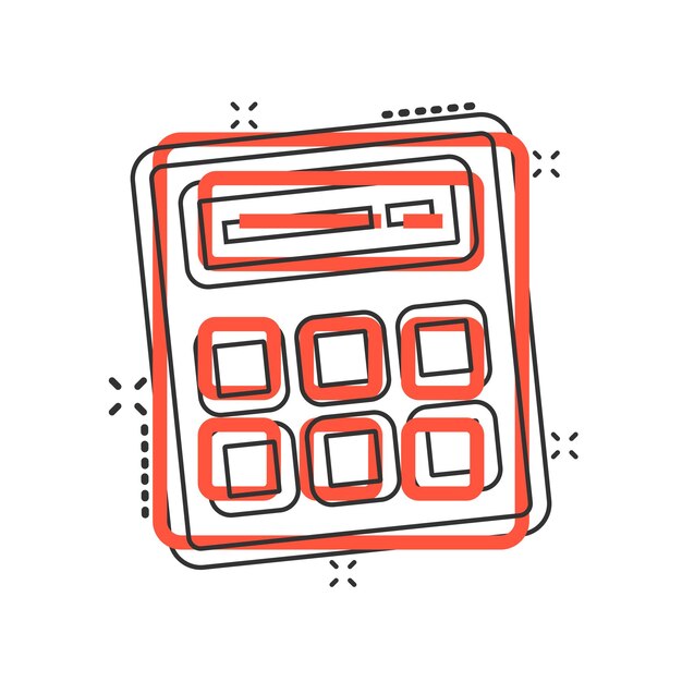Icono de calculadora en estilo cómico Calcular ilustración de vector de dibujos animados sobre fondo blanco aislado Concepto de negocio de efecto de salpicadura de cálculo