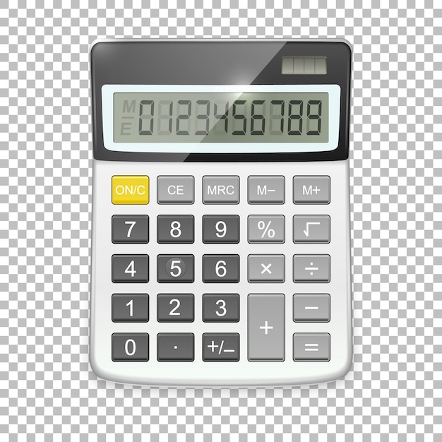 Icono de calculadora realista sobre fondo transparente, plantilla en.