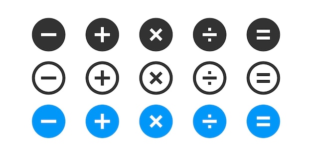 Icono de la calculadora Símbolo de cálculo Señales contables Símbolos financieros Íconos matemáticos Más menos igual división multiplicación Color plano negro Signo aislado vectorial