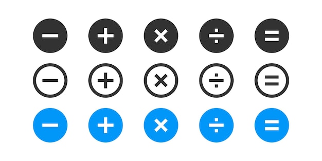 Icono de la calculadora símbolo de cálculo señales contables símbolos financieros íconos matemáticos más menos igual división multiplicación color plano negro signo aislado vectorial