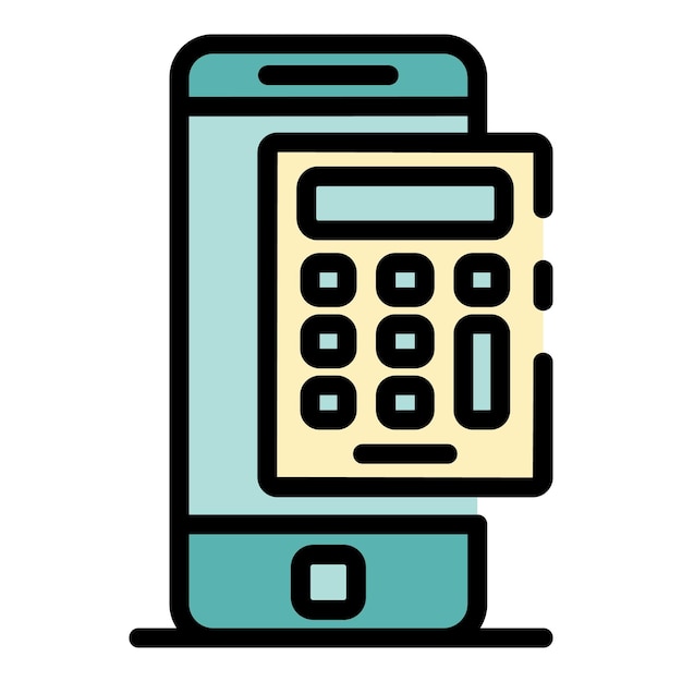 Icono de calculadora de teléfono inteligente de finanzas Contorno de icono de vector de calculadora de teléfono inteligente de finanzas color plano aislado
