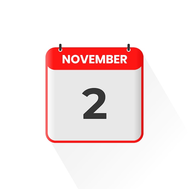 Icono del calendario del 2 de noviembre Ilustrador vectorial del icono del mes de la fecha 2 de noviembre