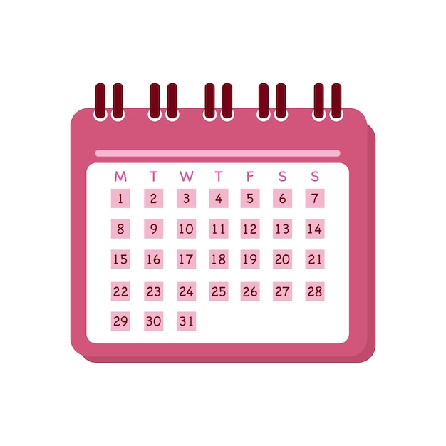 Icono de calendario 31 días días de la semana ilustración vectorial rosa