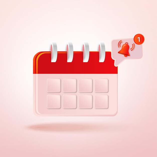 Icono de calendario 3d de durazno para año nuevo o mes fecha de inicio vector ilustración 3d vector premium 03