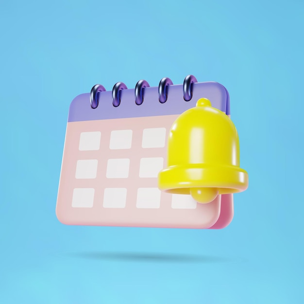 icono de calendario 3d moderno con ilustración de vector de notificación mínima de campana