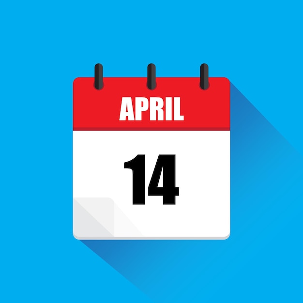 Icono del calendario de abril Fecha catorce Diseño vectorial rojo y blanco