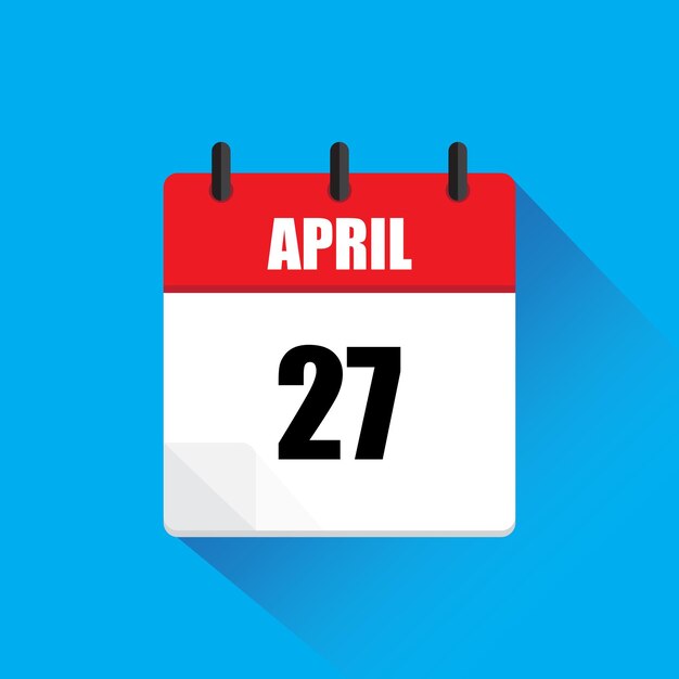Icono del calendario de abril Fecha veintisiete Diseño vectorial rojo y blanco