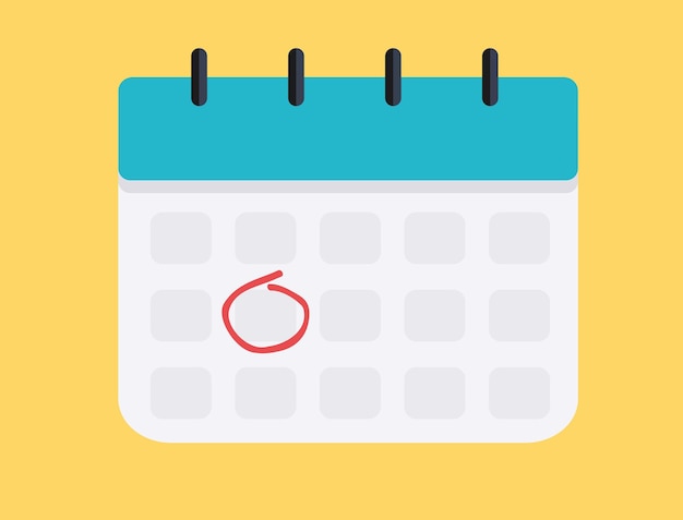 Icono de calendario y círculo rojo Marque la fecha Conceptos de días importantes de vacaciones Diseño de estilo plano