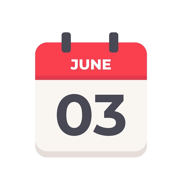 Icono del calendario diario del 3 de junio en estilo de diseño plano